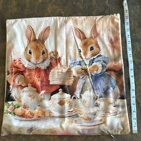 NWT Beatrix Potter Peter Rabbit inspired tea time throw pillow cover nursery OS - Picture 4 of 13